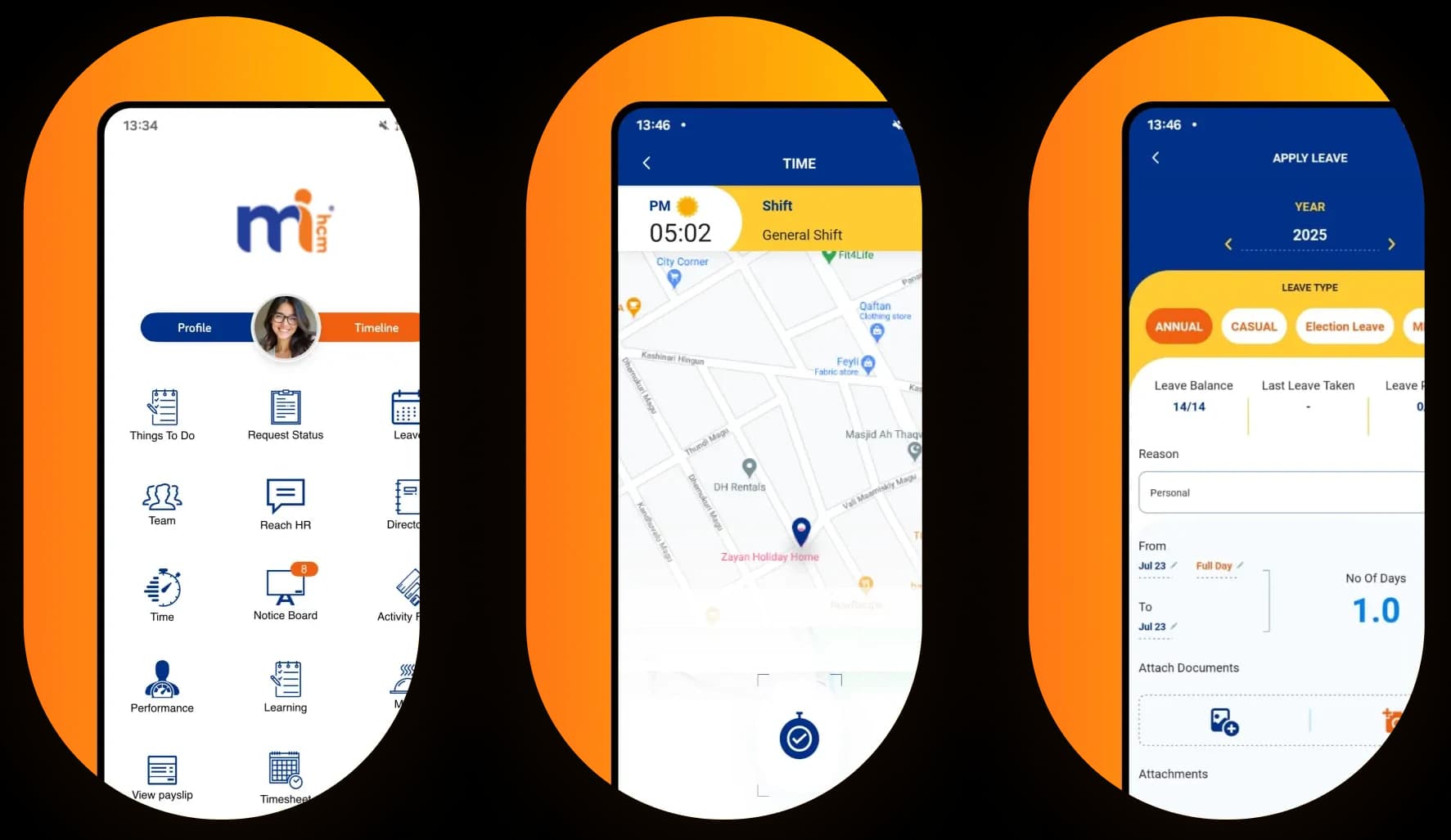 MiHCM mobile app on Android and iOS devices