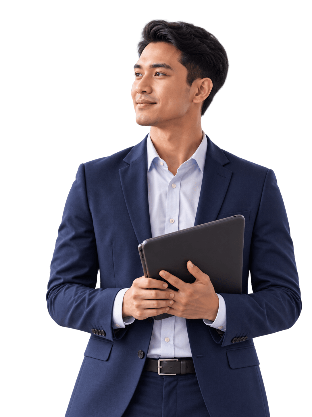 Profesional perniagaan Malaysia memegang tablet