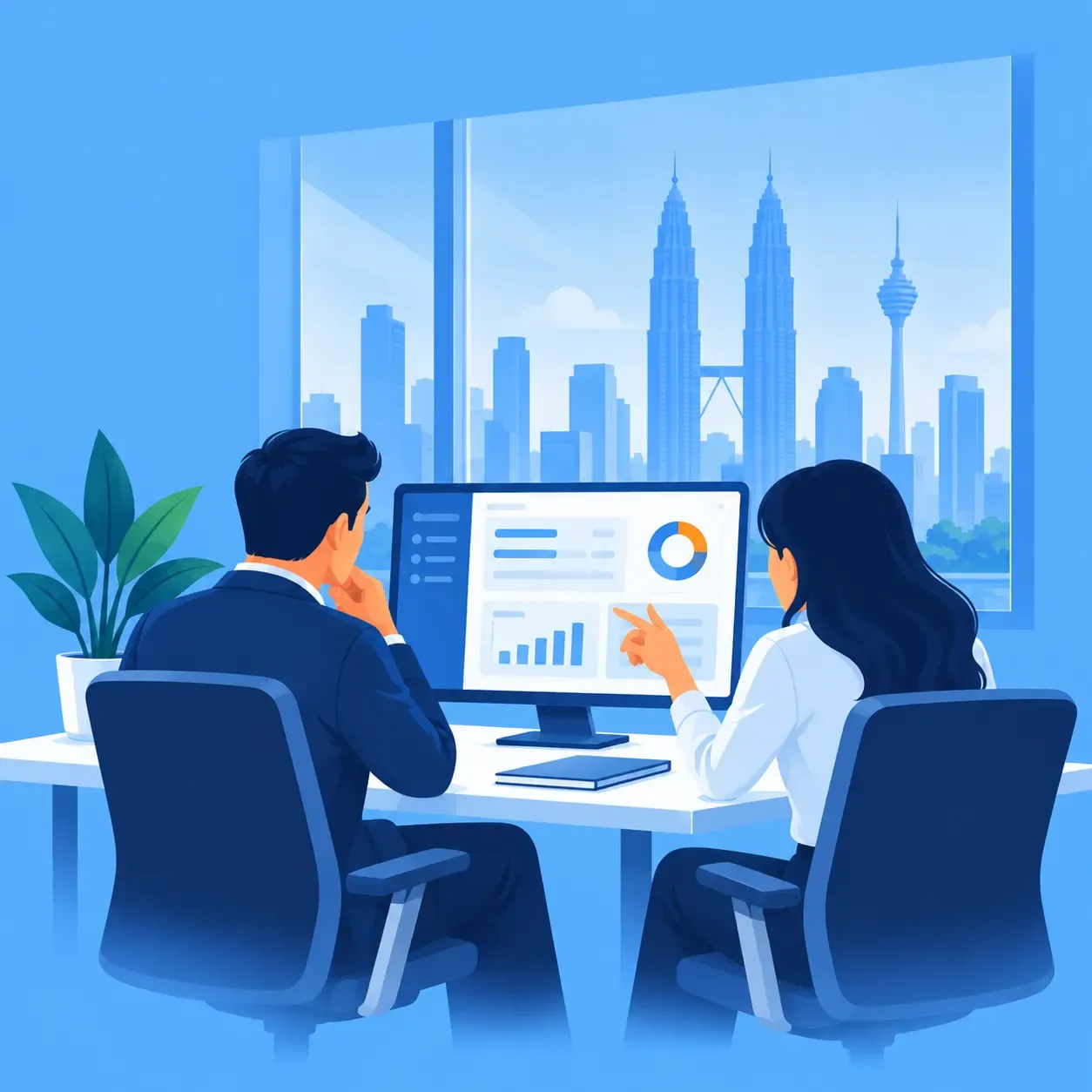 Collaborative Office with Kuala Lumpur Skyline